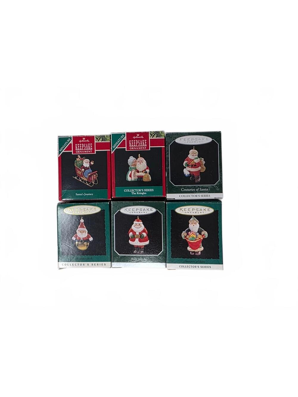 6 Hallmark Miniature Santa Ornaments + Bonus Santa 1990s Boxed Lot